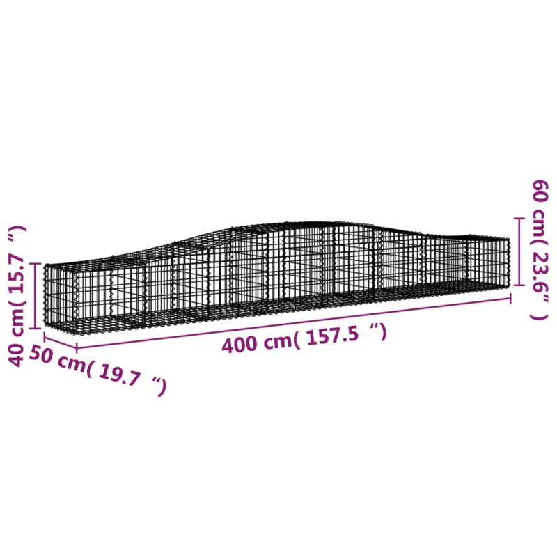 Gabionen mit Hochbogen 15 Stk. 400x50x40/60cm Verzinktes Eisen