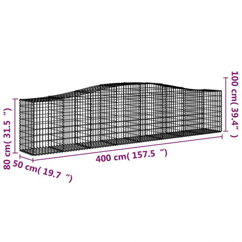 Gabionen mit Hochbogen 10 Stk. 400x50x80/100cm Verzinktes Eisen