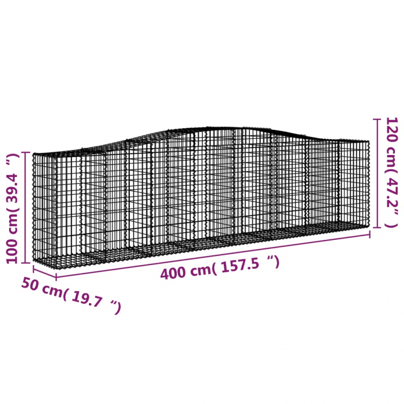 Gabionen mit Hochbogen 3 Stk. 400x50x100/120cm Verzinktes Eisen