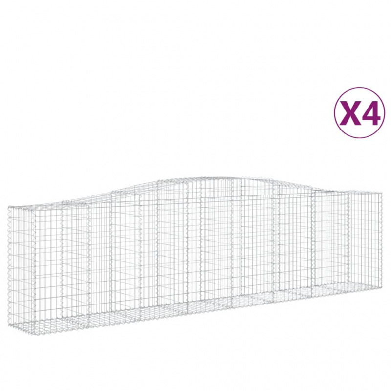 Gabionen mit Hochbogen 4 Stk. 400x50x100/120cm Verzinktes Eisen