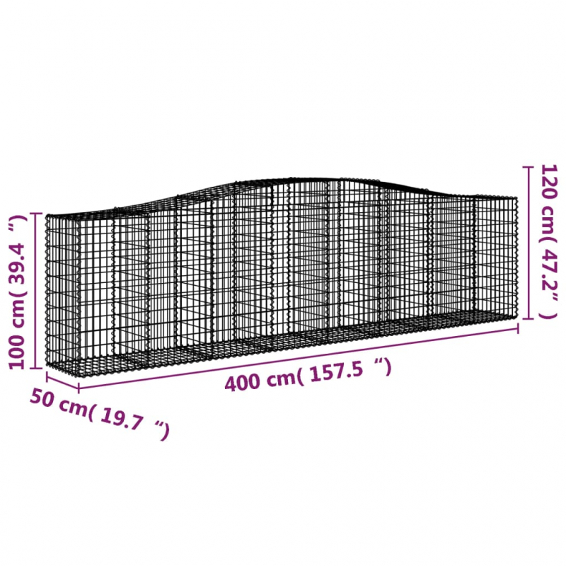 Gabionen mit Hochbogen 25 Stk 400x50x100/120cm Verzinktes Eisen