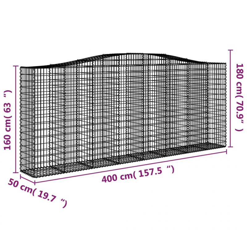 Gabionen mit Hochbogen 4 Stk. 400x50x160/180cm Verzinktes Eisen