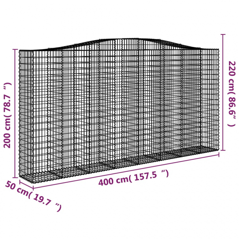 Gabionen mit Hochbogen 2 Stk. 400x50x200/220cm Verzinktes Eisen