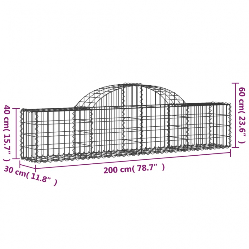 Gabionen mit Hochbogen 2 Stk. 200x30x40/60 cm Verzinktes Eisen