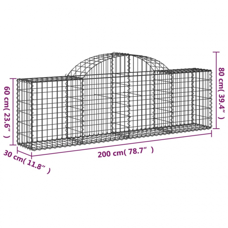 Gabionen mit Hochbogen 18 Stk. 200x30x60/80 cm Verzinktes Eisen