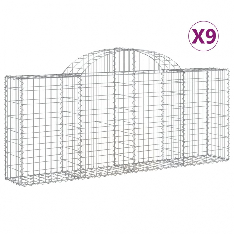 Gabionen mit Hochbogen 9 Stk. 200x30x80/100 cm Verzinktes Eisen