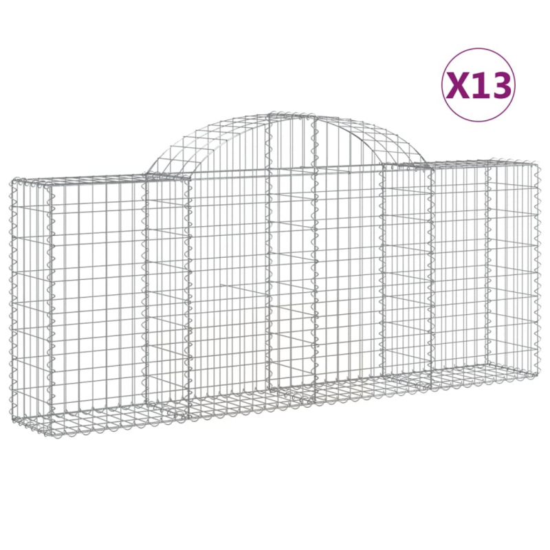 Gabionen mit Hochbogen 13 Stk. 200x30x80/100cm Verzinktes Eisen
