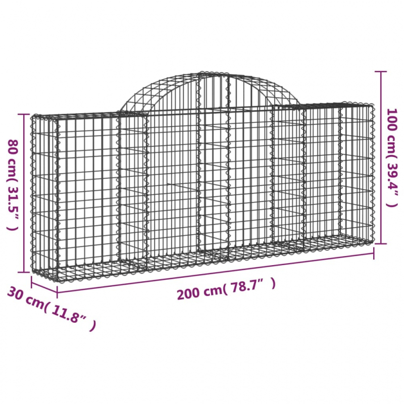 Gabionen mit Hochbogen 14 Stk. 200x30x80/100cm Verzinktes Eisen