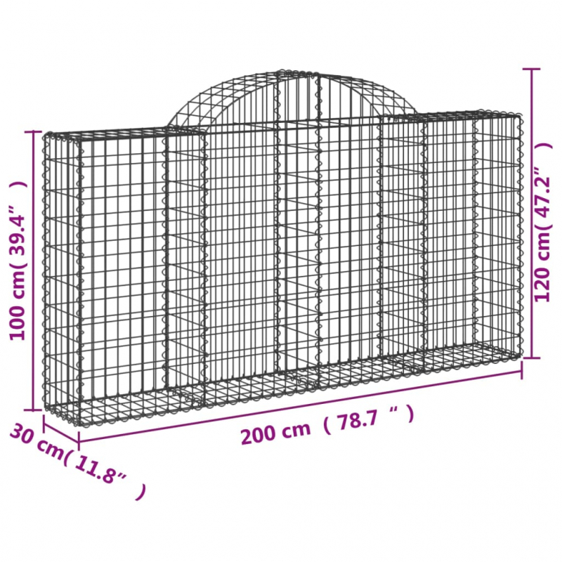 Gabionen mit Hochbogen 7 Stk. 200x30x100/120cm Verzinktes Eisen