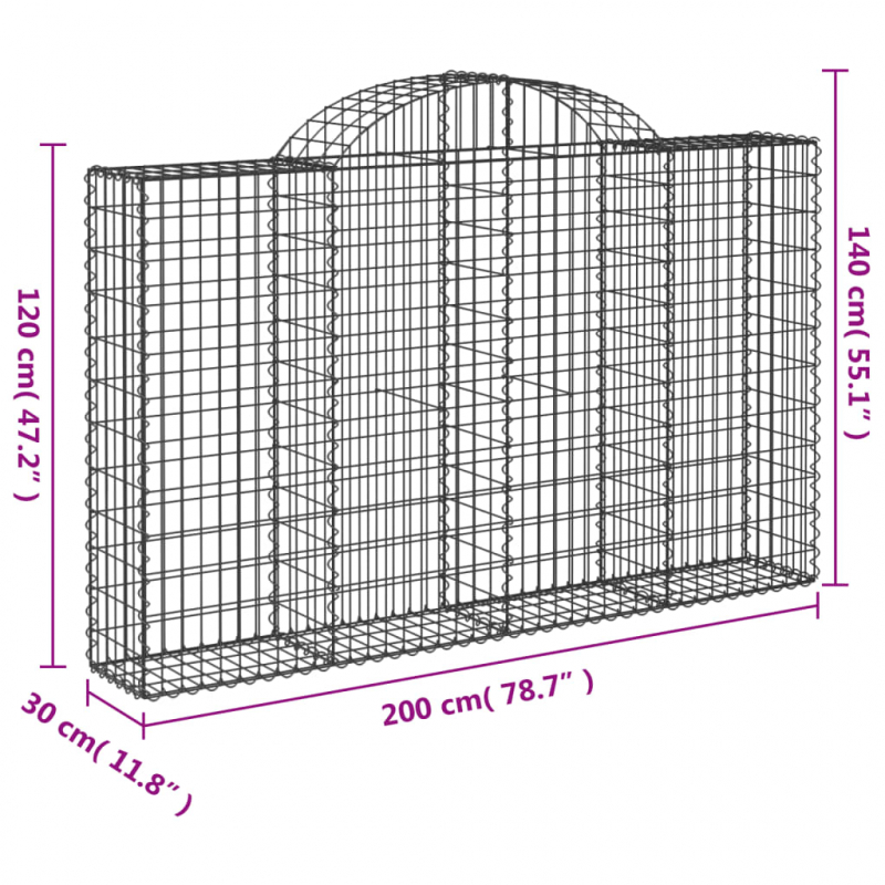 Gabionen mit Hochbogen 4 Stk. 200x30x120/140cm Verzinktes Eisen