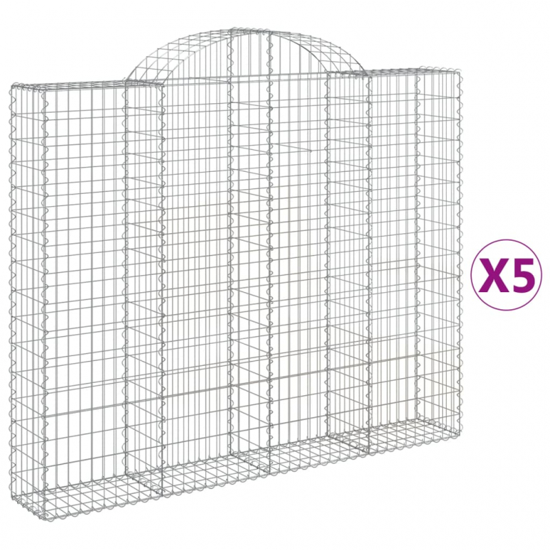 Gabionen mit Hochbogen 5 Stk. 200x30x160/180cm Verzinktes Eisen