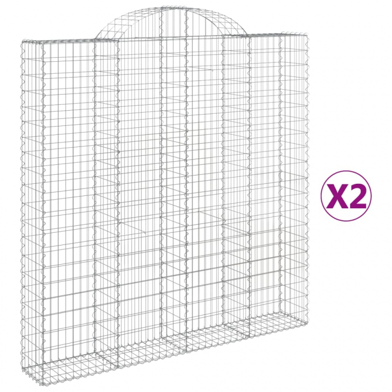 Gabionen mit Hochbogen 2 Stk. 200x30x200/220cm Verzinktes Eisen