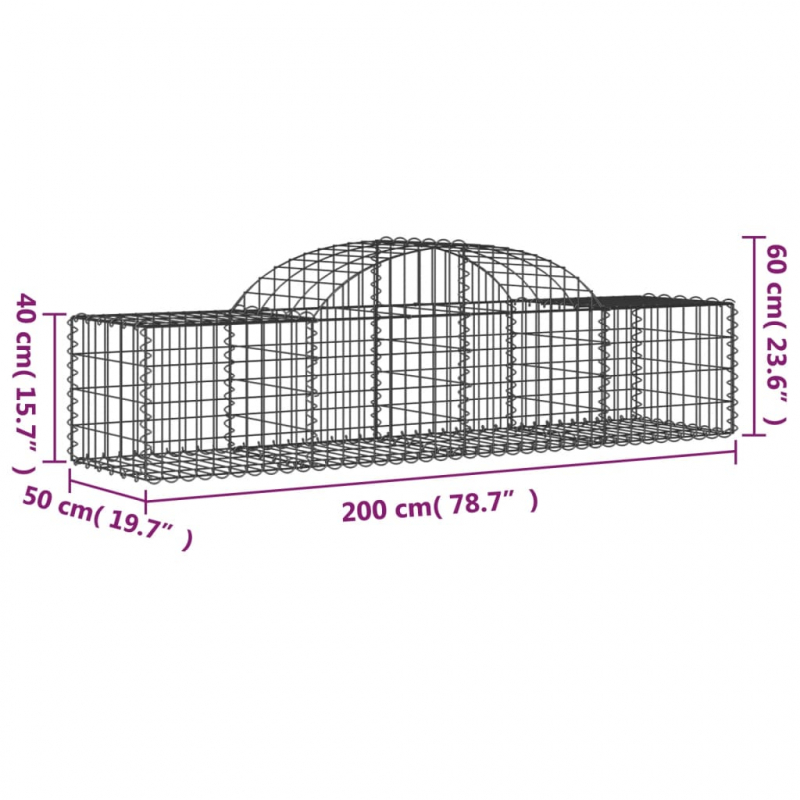 Gabionen mit Hochbogen 2 Stk. 200x50x40/60 cm Verzinktes Eisen