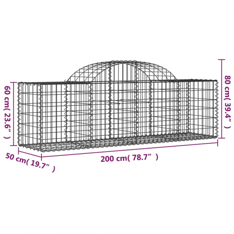 Gabionen mit Hochbogen 2 Stk. 200x50x60/80 cm Verzinktes Eisen