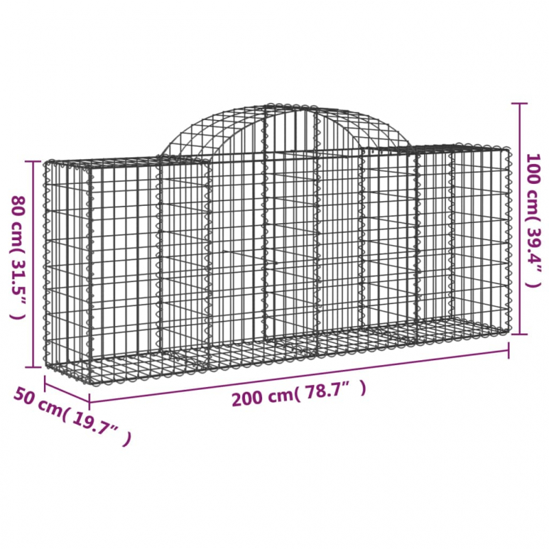 Gabionen mit Hochbogen 11 Stk. 200x50x80/100cm Verzinktes Eisen