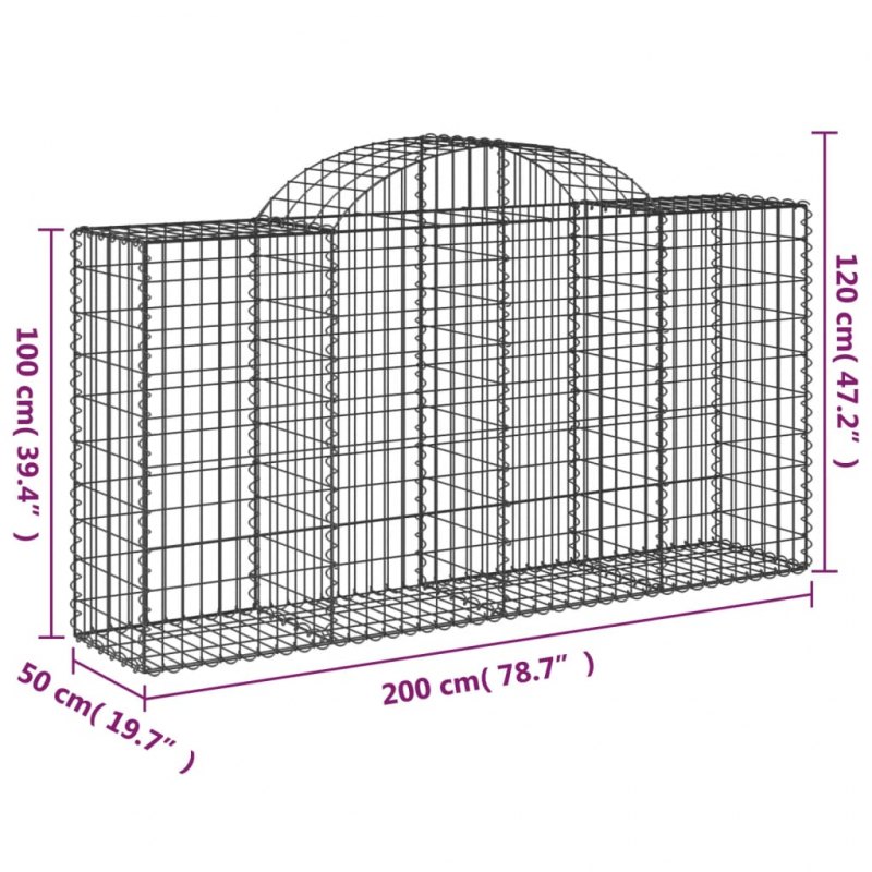 Gabionen mit Hochbogen 7 Stk. 200x50x100/120cm Verzinktes Eisen