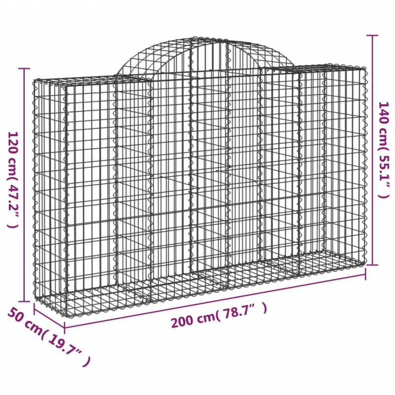 Gabionen mit Hochbogen 2 Stk. 200x50x120/140cm Verzinktes Eisen