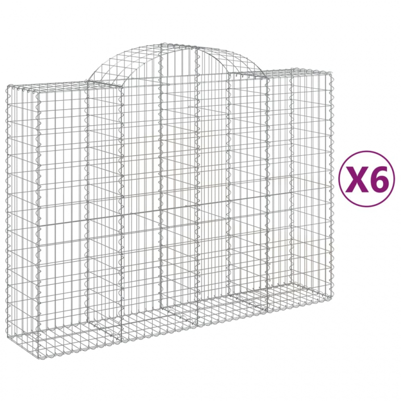 Gabionen mit Hochbogen 6 Stk. 200x50x140/160cm Verzinktes Eisen