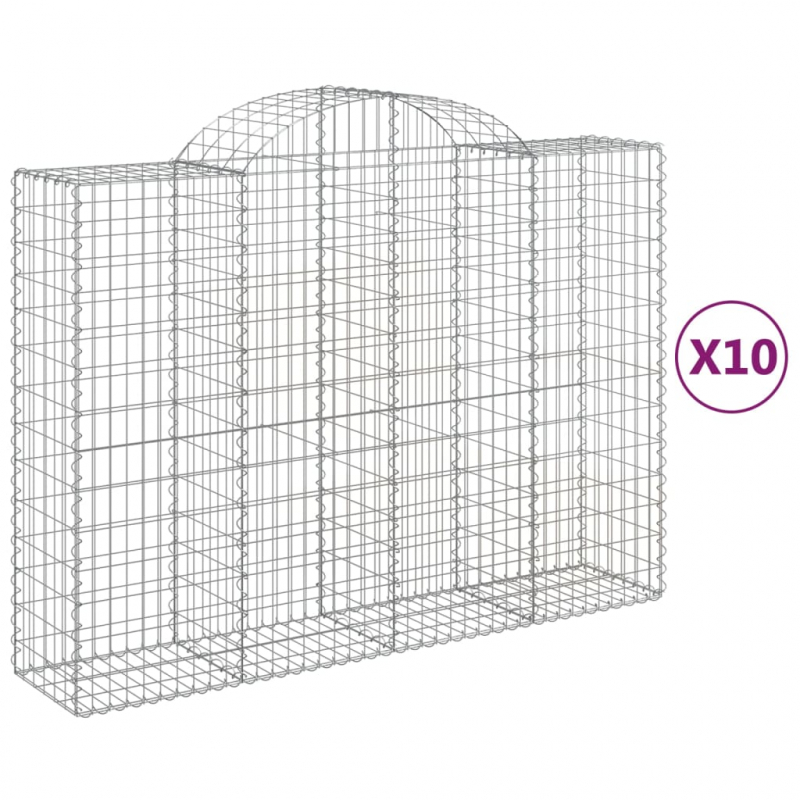 Gabionen mit Hochbogen 10Stk. 200x50x140/160cm Verzinktes Eisen