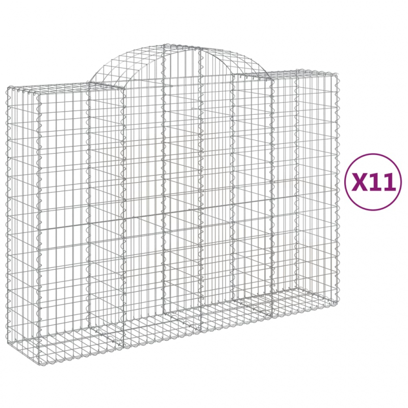 Gabionen mit Hochbogen 11Stk. 200x50x140/160cm Verzinktes Eisen