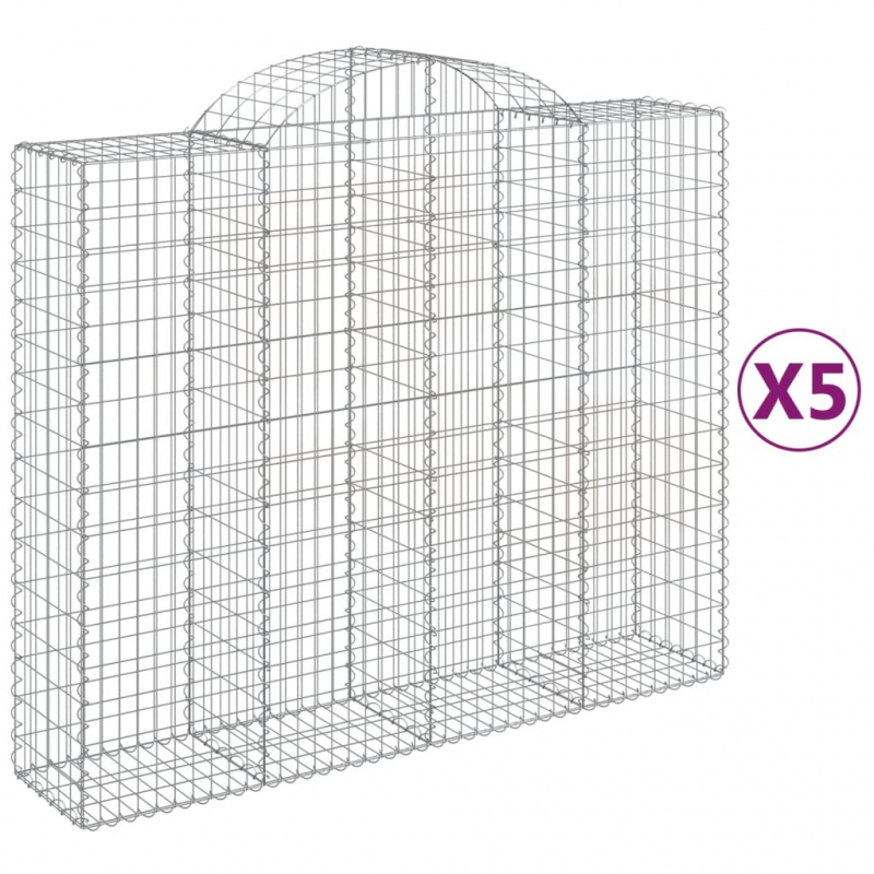 Gabionen mit Hochbogen 5 Stk. 200x50x160/180cm Verzinktes Eisen