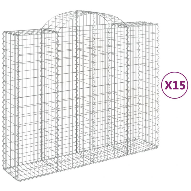 Gabionen mit Hochbogen 15Stk. 200x50x160/180cm Verzinktes Eisen