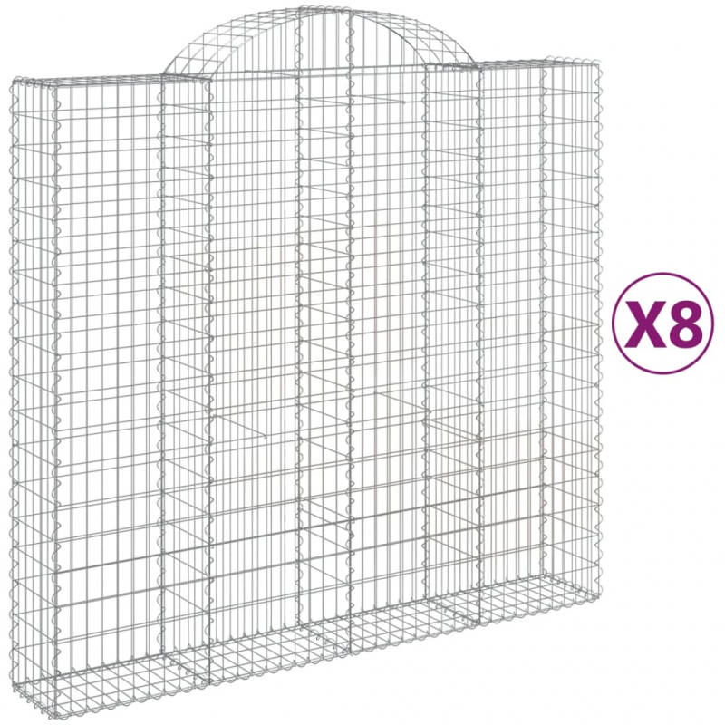 Gabionen mit Hochbogen 8 Stk. 200x50x180/200cm Verzinktes Eisen