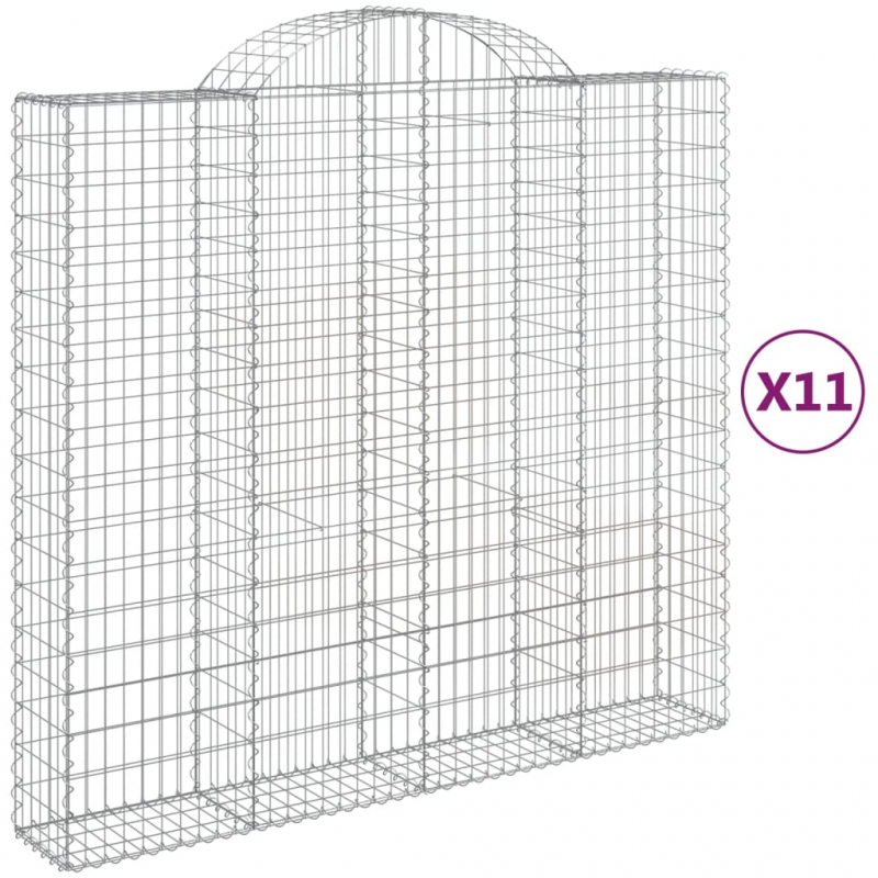 Gabionen mit Hochbogen 11Stk. 200x50x180/200cm Verzinktes Eisen