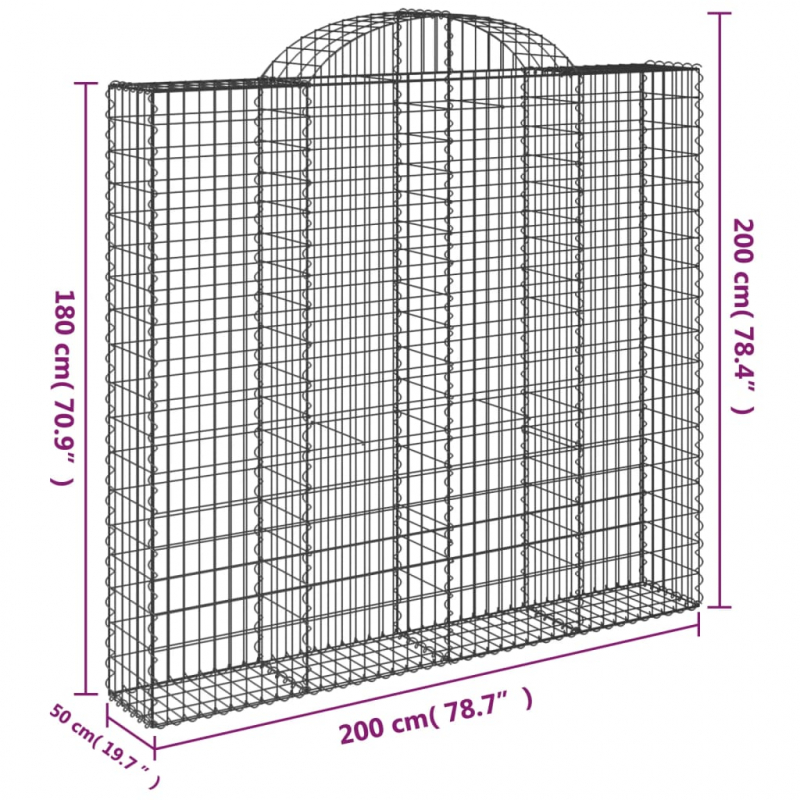 Gabionen mit Hochbogen 11Stk. 200x50x180/200cm Verzinktes Eisen