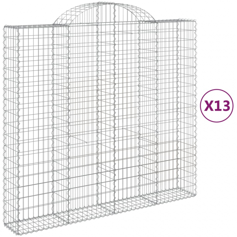 Gabionen mit Hochbogen 13Stk. 200x50x180/200cm Verzinktes Eisen