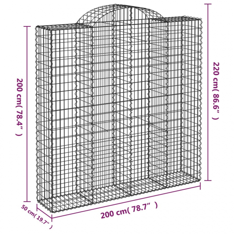 Gabionen mit Hochbogen 3 Stk. 200x50x200/220cm Verzinktes Eisen