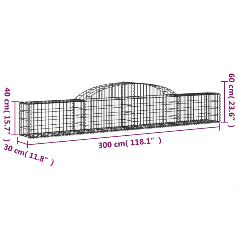 Gabionen mit Hochbogen 4 Stk. 300x30x40/60 cm Verzinktes Eisen