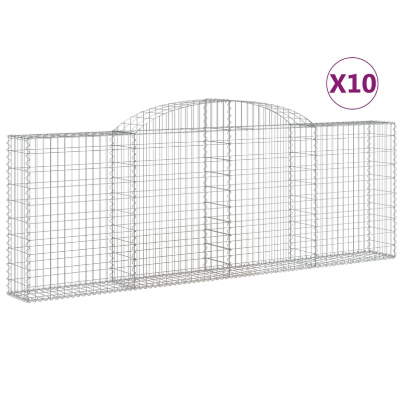 Gabionen mit Hochbogen 10 Stk 300x30x100/120cm Verzinktes Eisen
