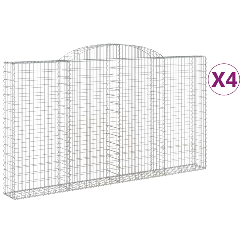 Gabionen mit Hochbogen 4 Stk. 300x30x160/180cm Verzinktes Eisen