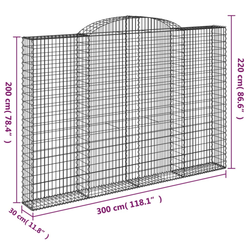 Gabionen mit Hochbogen 2 Stk. 300x30x200/220cm Verzinktes Eisen