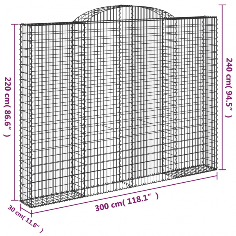 Gabionen mit Hochbogen 2 Stk. 300x30x220/240cm Verzinktes Eisen