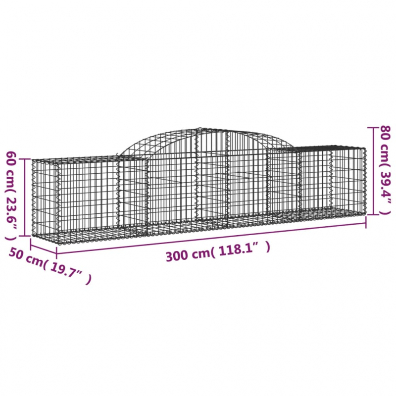 Gabionen mit Hochbogen 3 Stk. 300x50x60/80 cm Verzinktes Eisen