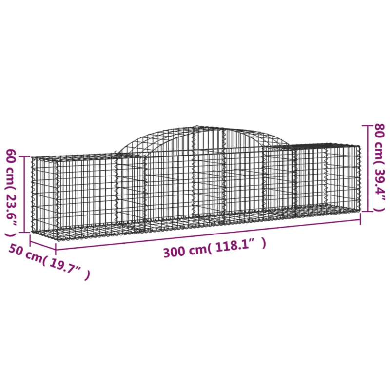Gabionen mit Hochbogen 13 Stk. 300x50x60/80 cm Verzinktes Eisen