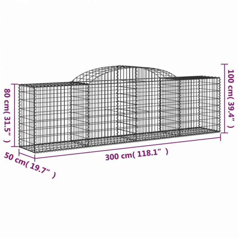 Gabionen mit Hochbogen 7 Stk. 300x50x80/100 cm Verzinktes Eisen