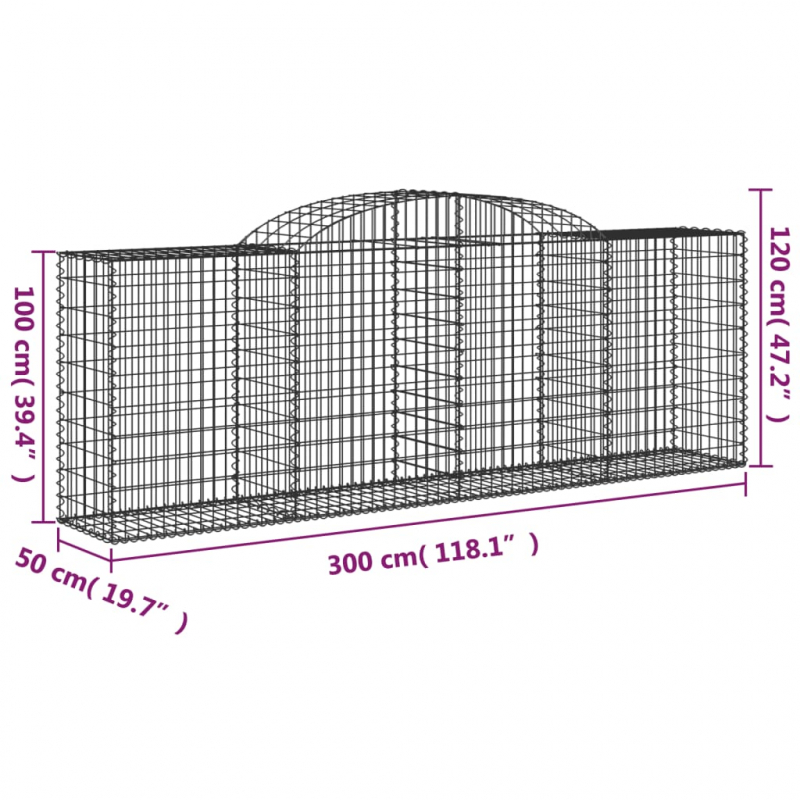 Gabionen mit Hochbogen 12 Stk 300x50x100/120cm Verzinktes Eisen