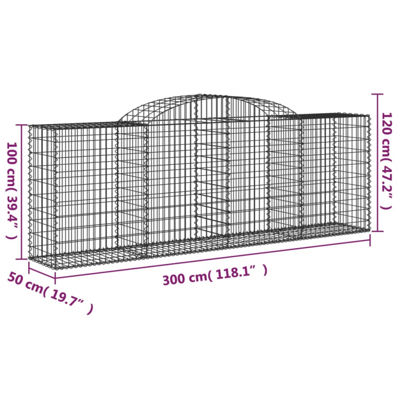 Gabionen mit Hochbogen 15 Stk 300x50x100/120cm Verzinktes Eisen