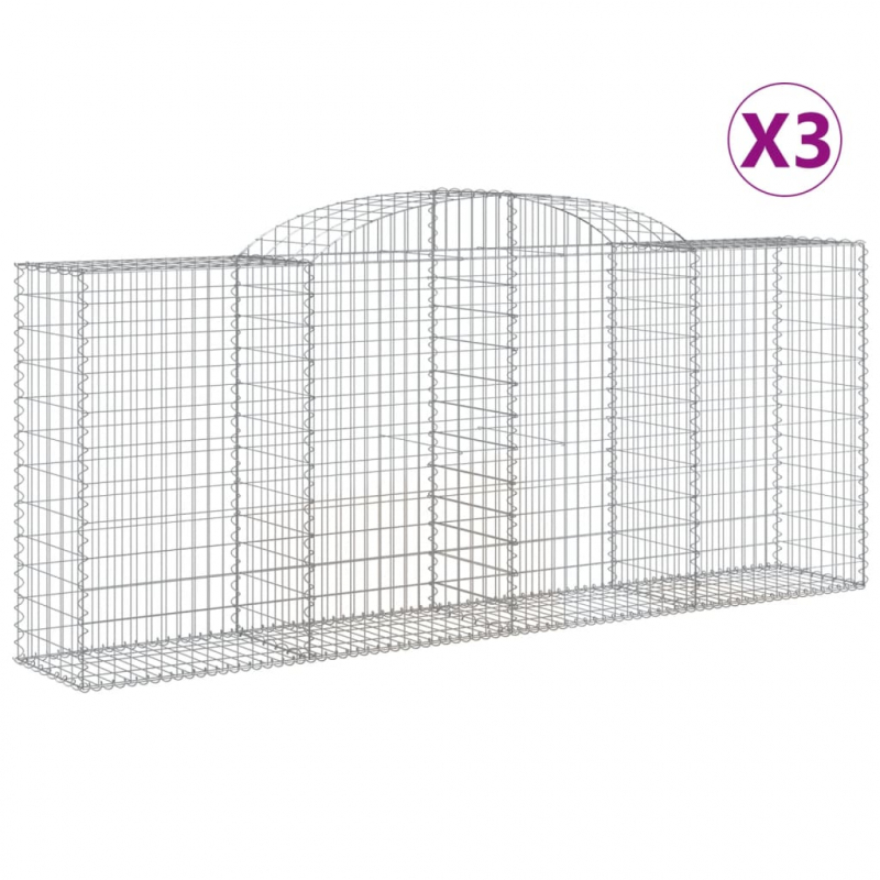 Gabionen mit Hochbogen 3 Stk. 300x50x120/140cm Verzinktes Eisen