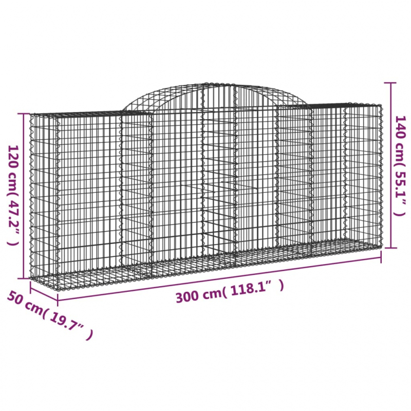 Gabionen mit Hochbogen 15 Stk 300x50x120/140cm Verzinktes Eisen