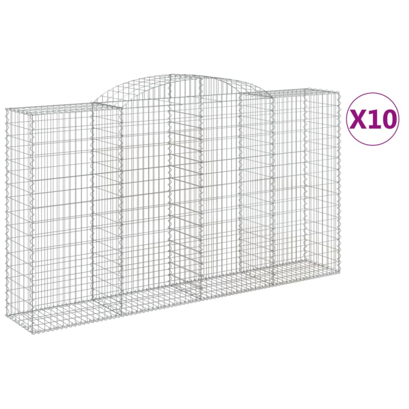 Gabionen mit Hochbogen 10 Stk 300x50x160/180cm Verzinktes Eisen