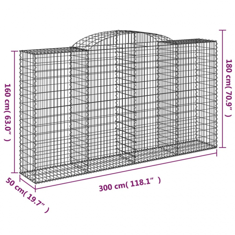 Gabionen mit Hochbogen 11 Stk 300x50x160/180cm Verzinktes Eisen