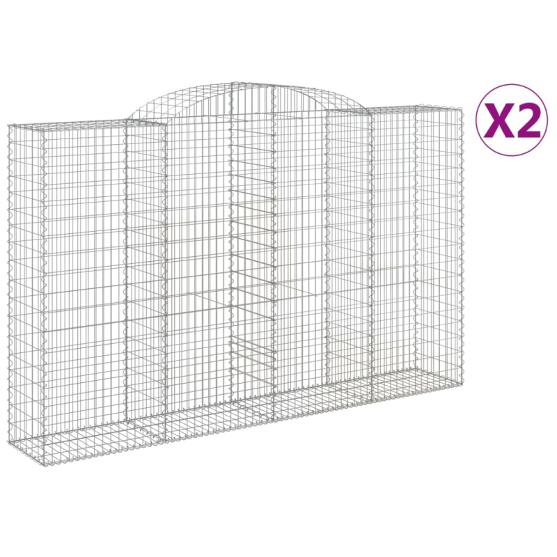Gabionen mit Hochbogen 2 Stk. 300x50x180/200cm Verzinktes Eisen