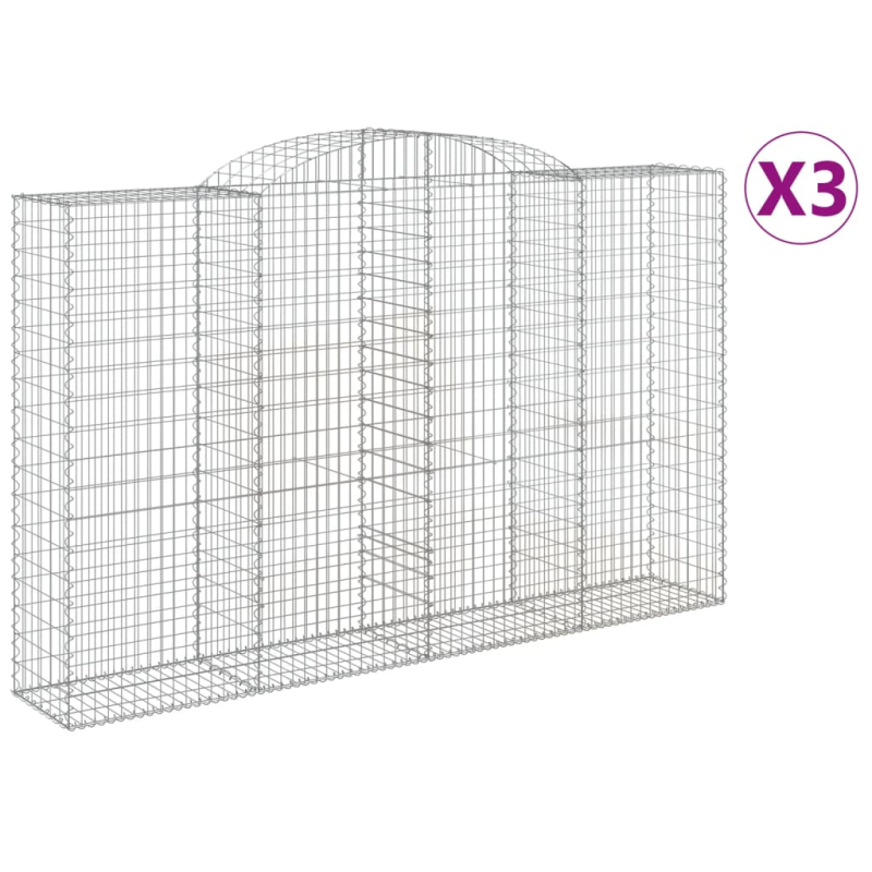 Gabionen mit Hochbogen 3 Stk. 300x50x180/200cm Verzinktes Eisen