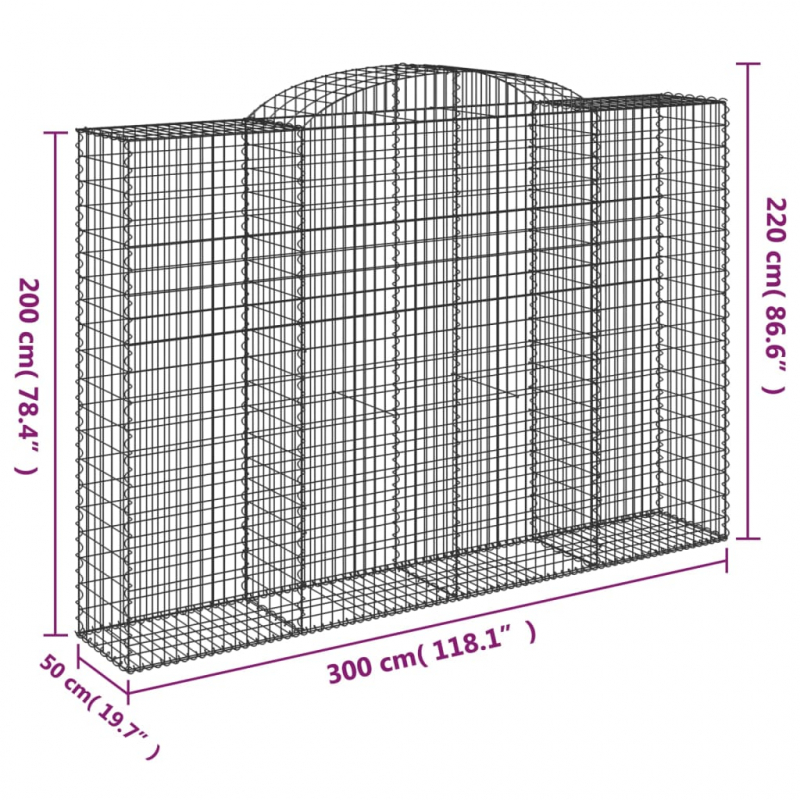Gabionen mit Hochbogen 3 Stk. 300x50x200/220cm Verzinktes Eisen