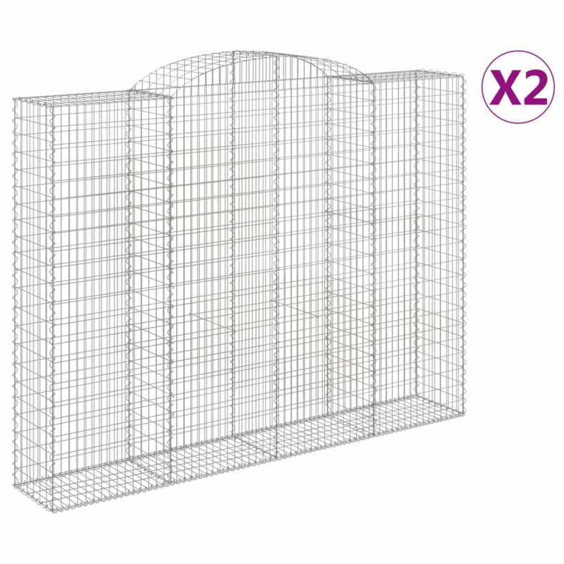 Gabionen mit Hochbogen 2 Stk 300x50x220/240cm Verzinktes Eisen