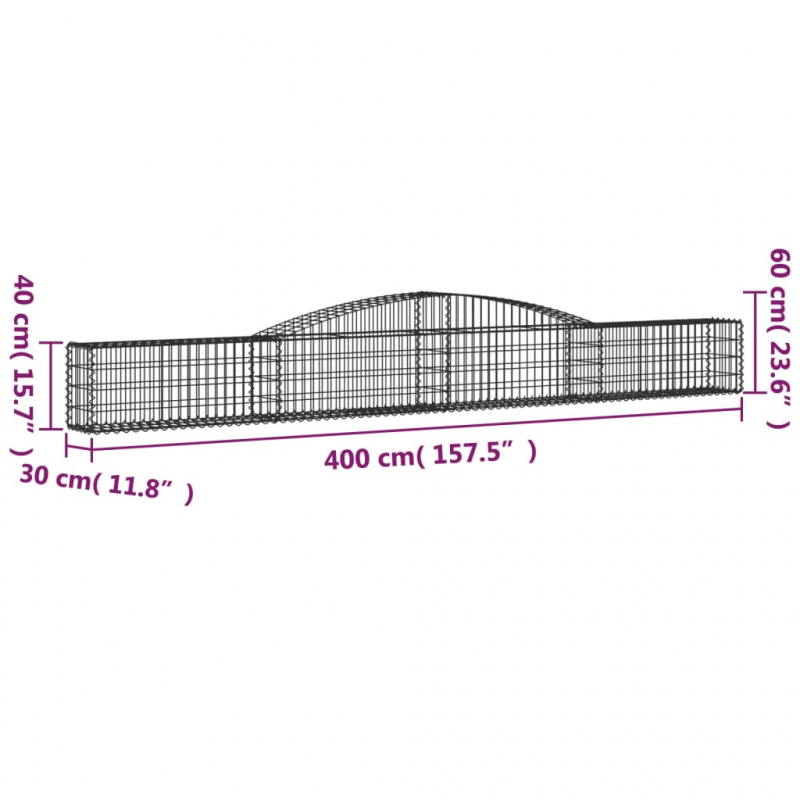 Gabionen mit Hochbogen 3 Stk. 400x30x40/60 cm Verzinktes Eisen